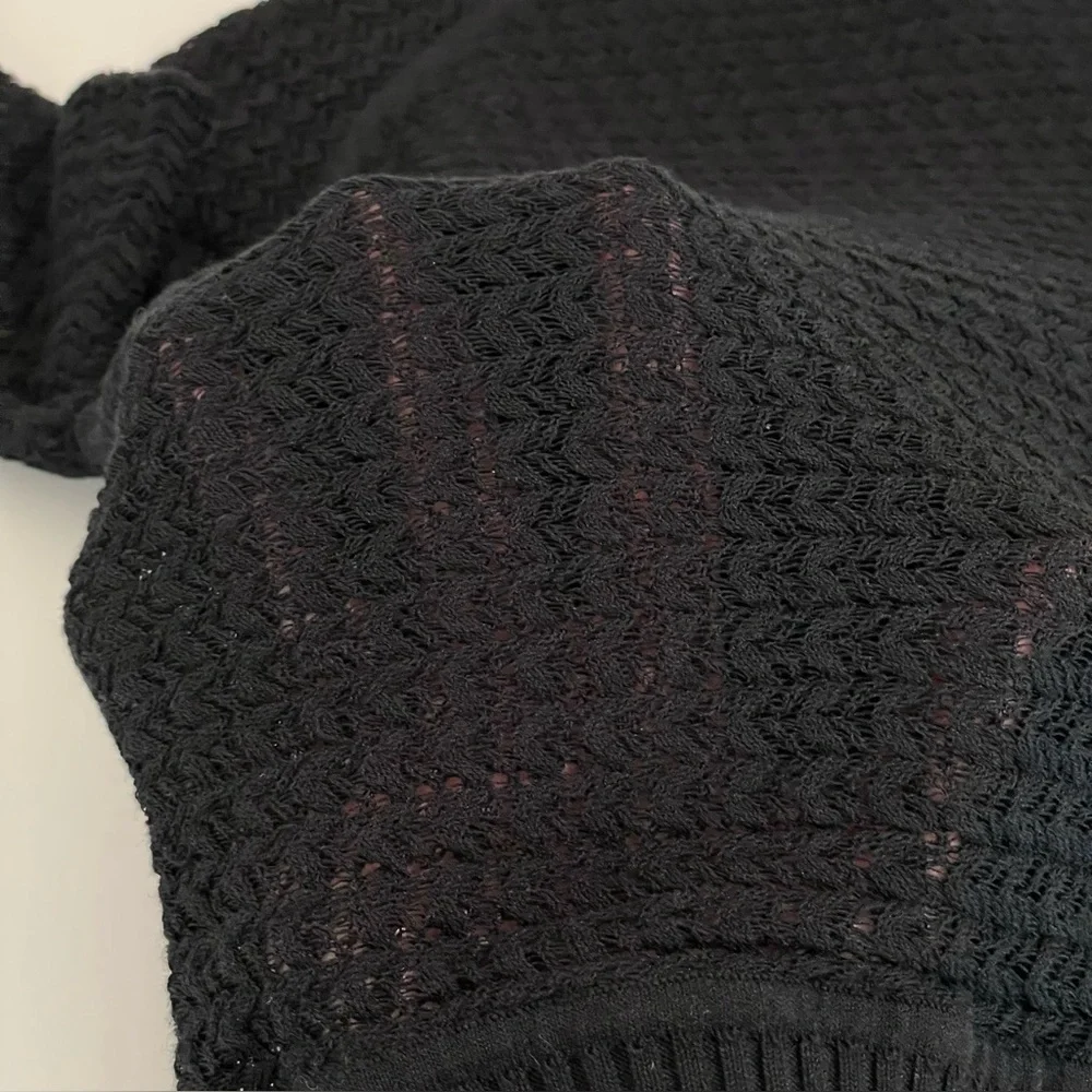 Alexander Wang Open Knit Mock Neck Sweater Top Cropped Slim Fit Black Medium